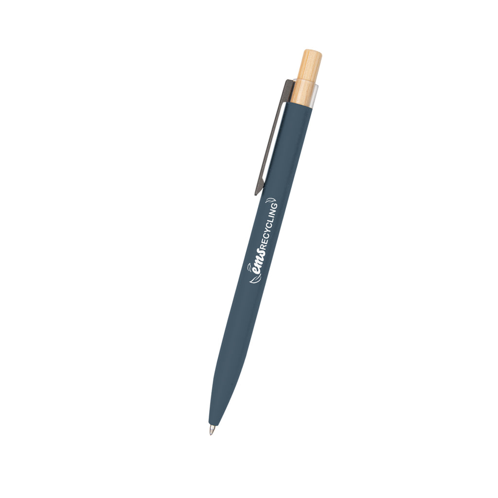 Pen in Recycled Aluminum with a Bamboo Plunger - Slate - Silk Screen