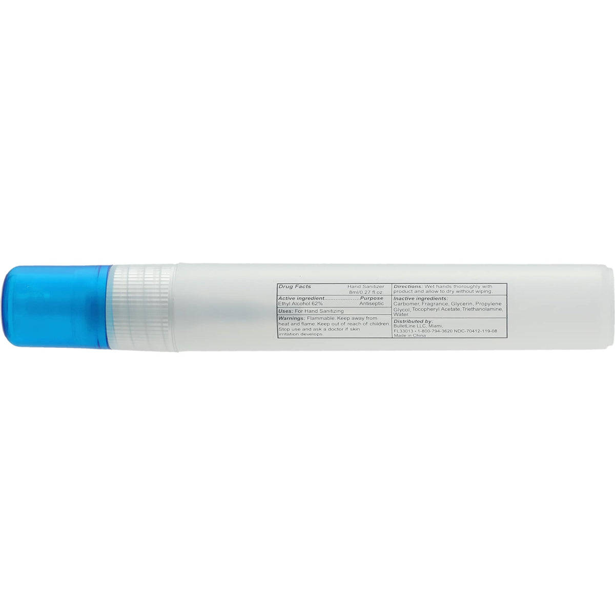 Pen Style Hand Sanitizer Spray, 0.27 oz Full Color - Translucent Blue - Back