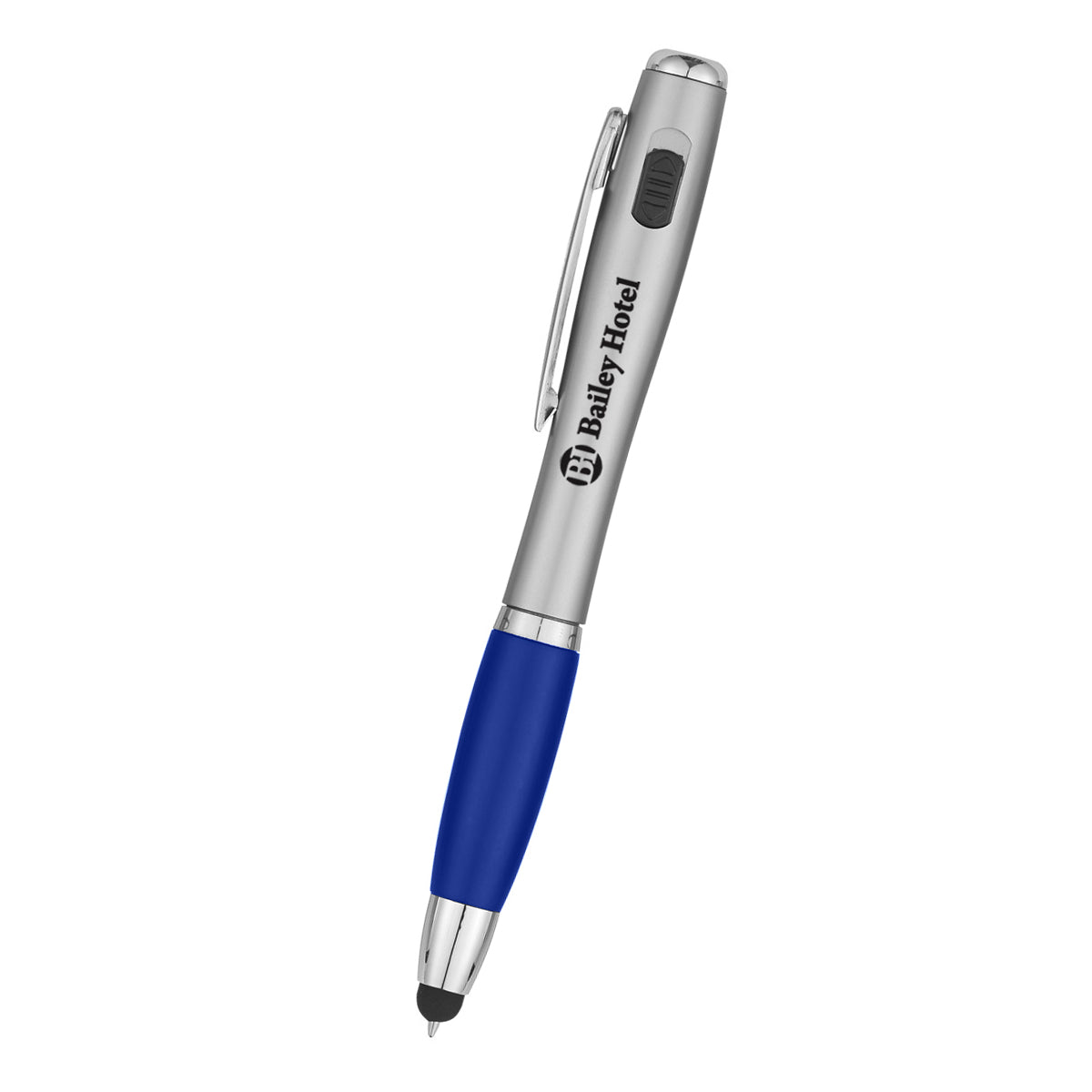 Pen with LED Light and Stylus, Trio Full Color - Blue - Silk Screen