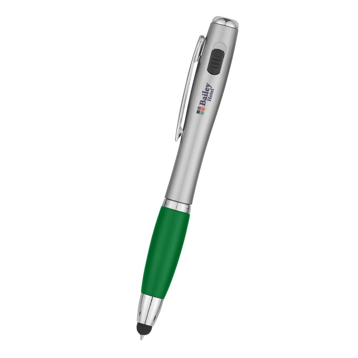 Pen with LED Light and Stylus, Trio Full Color - Green - Full Color
