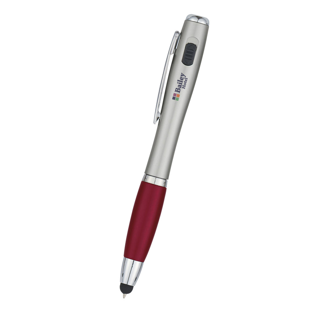 Pen with LED Light and Stylus, Trio Full Color - Red Trim - Full Color