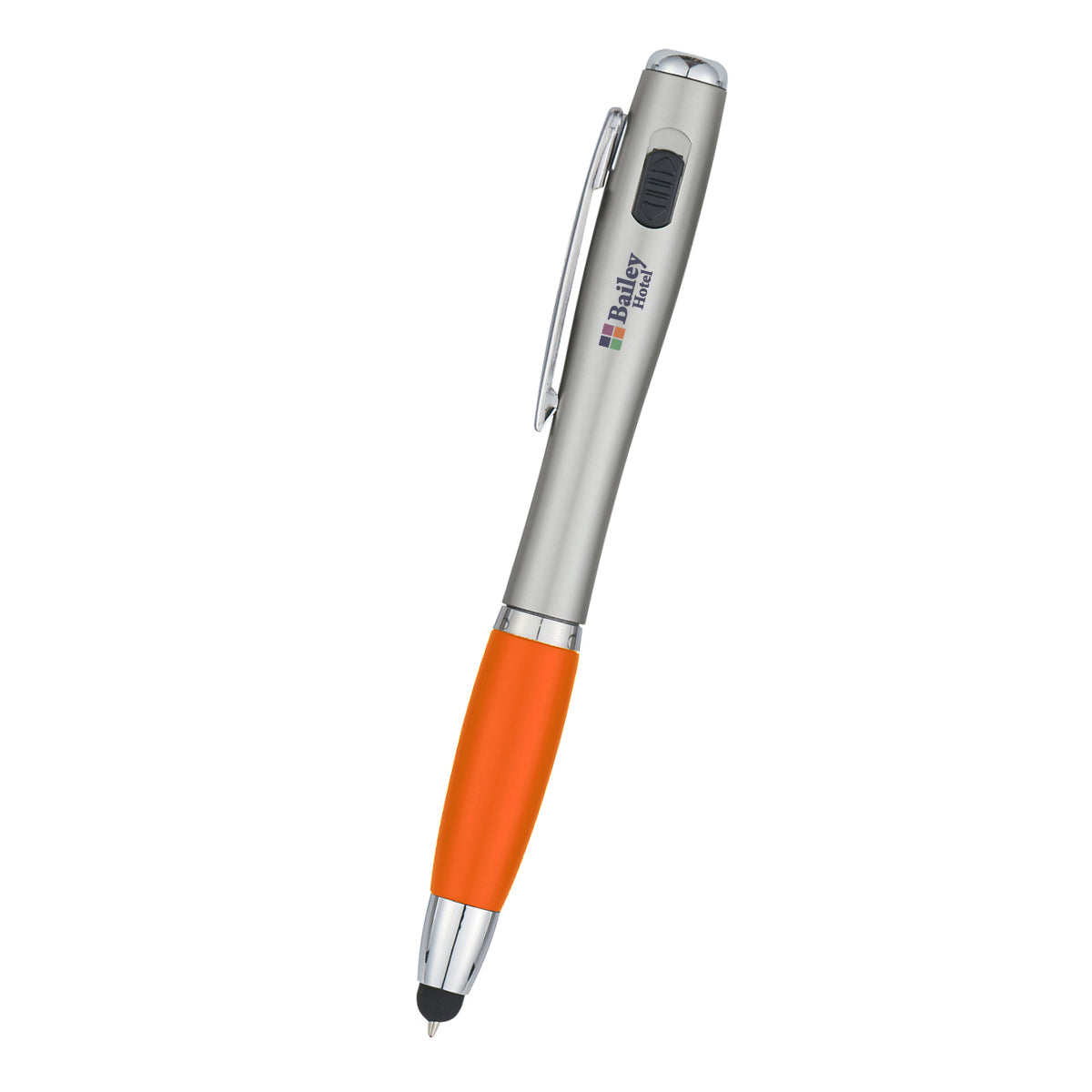 Pen with LED Light and Stylus, Trio - Orange - Full Color
