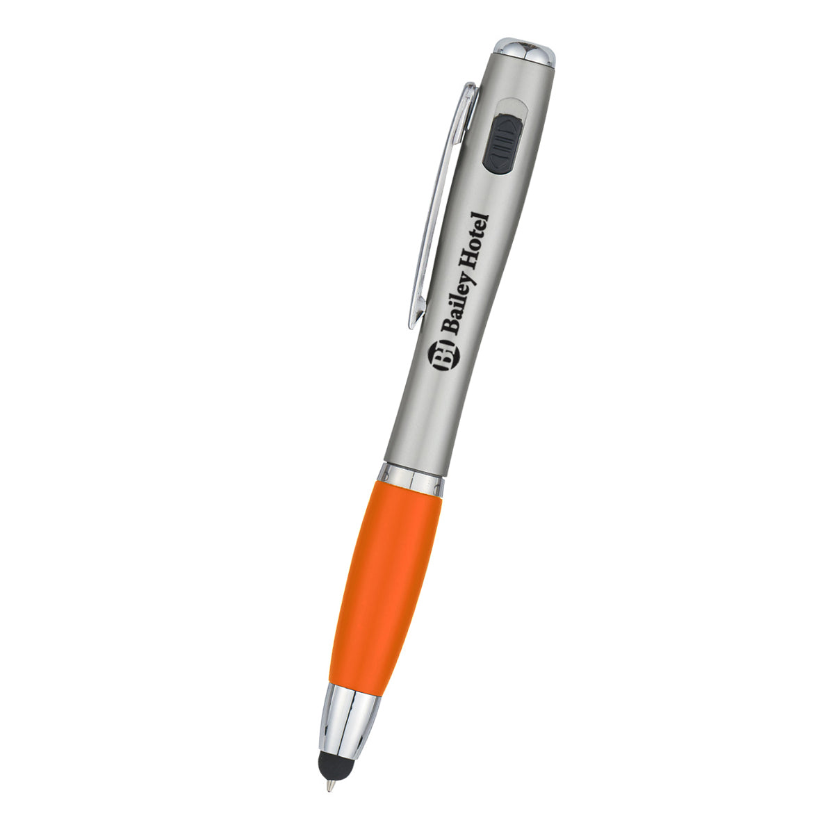 Pen with LED Light and Stylus, Trio - Orange - Silk Screen