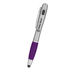 Pen with LED Light and Stylus, Trio - Purple - Silk Screen