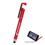 Pen with Stylus, Phone Stand and Screen Cleaner - Red - Silk Screen