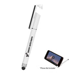 Pen with Stylus, Phone Stand and Screen Cleaner - White - Silk Screen