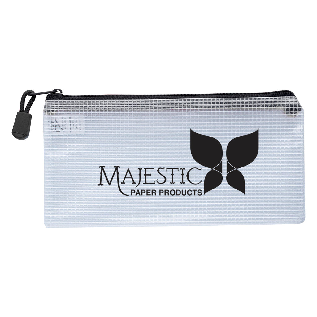Pencil Pouch with a Zip, Clear - Black - Silk Screen