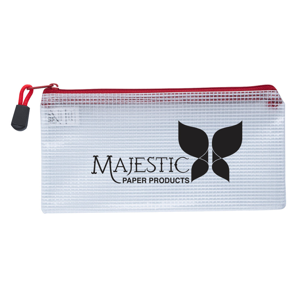 Pencil Pouch with a Zip, Clear - Red - Silk Screen