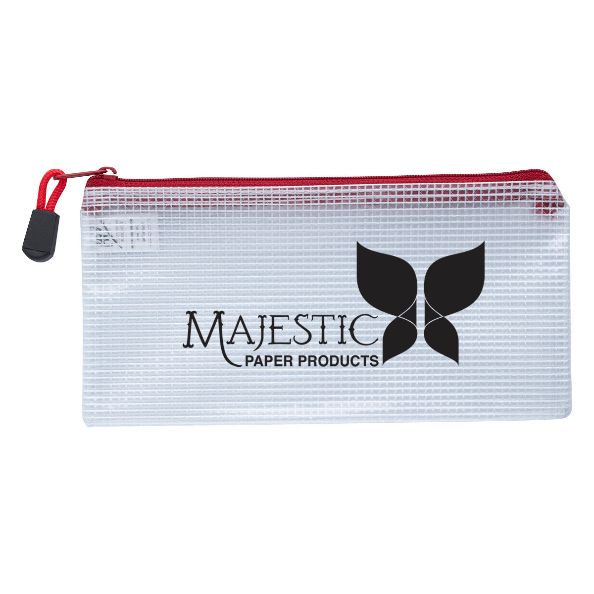 Pencil Pouch with a Zip, Clear - Red - Silk Screen