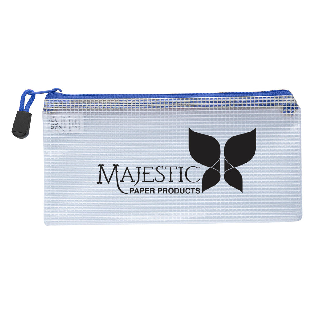 Pencil Pouch with a Zip, Clear - Royal Blue - Silk Screen