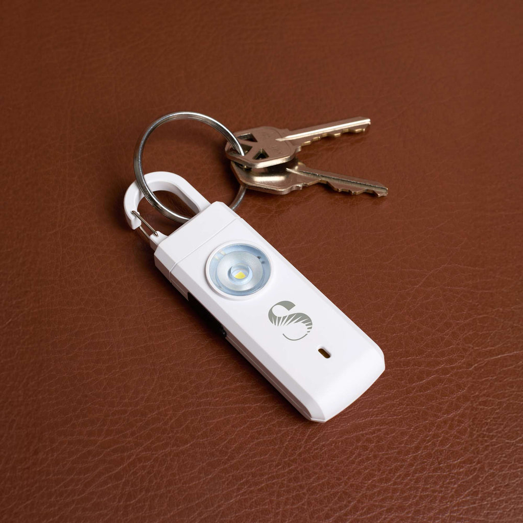 Personal Safety Alarm Keychain with LED Light - White - Front
