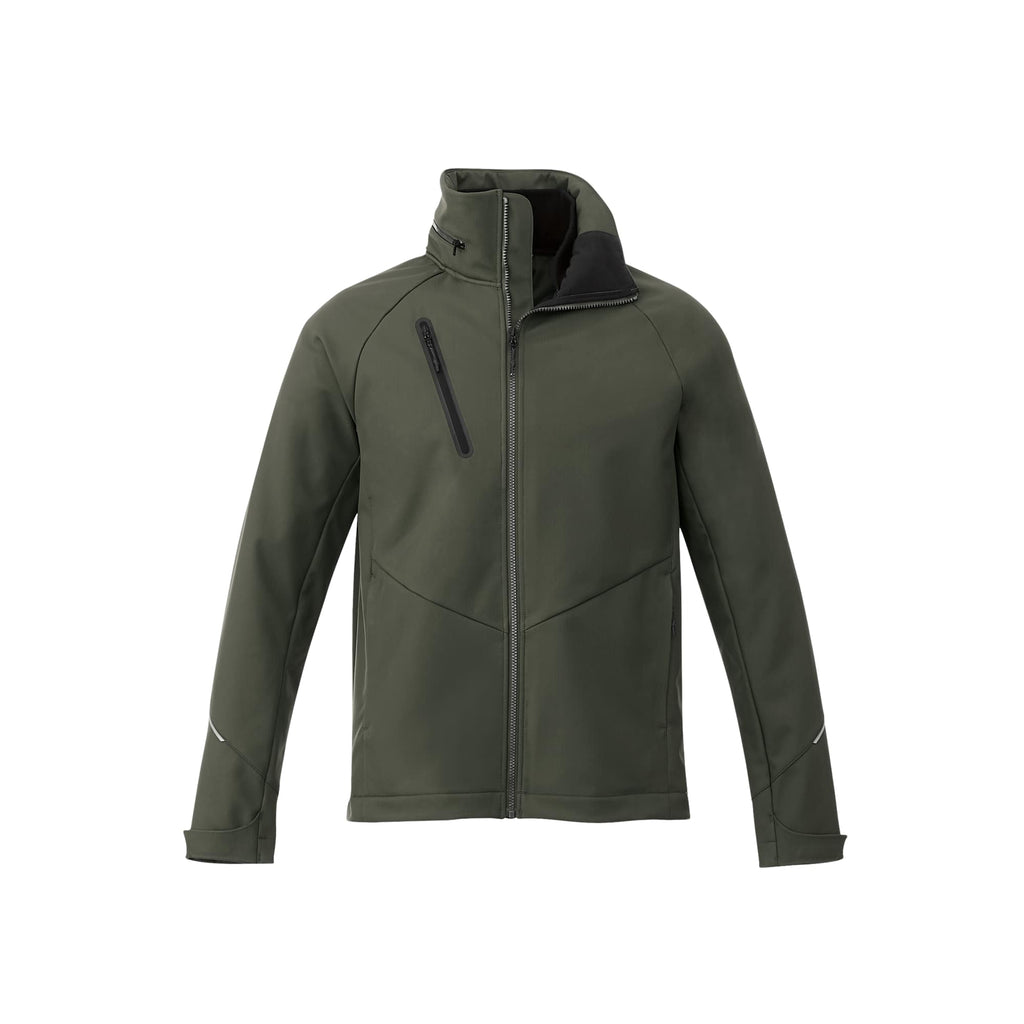 Peyto Waterproof Softshell Jacket with Roll-Away Hood for Men Embroidery - Loden - Front Flat