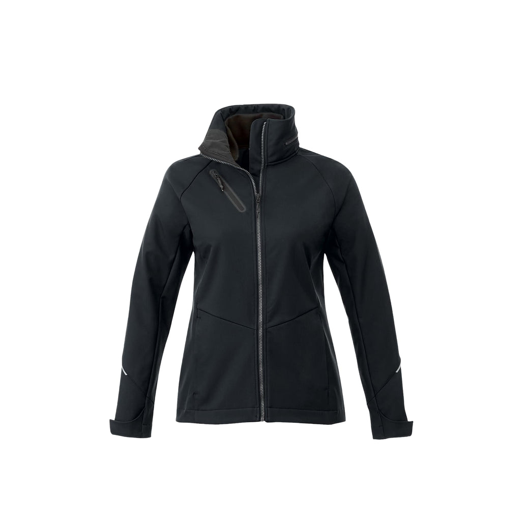 Peyto Waterproof Softshell Jacket with Roll-Away Hood for Women Debossing - Black - Front Flat