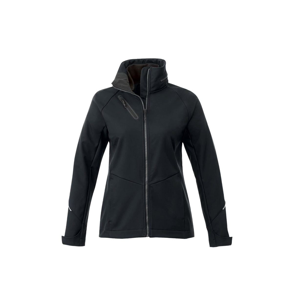 Peyto Waterproof Softshell Jacket with Roll-Away Hood for Women Debossing - Black - Front Flat