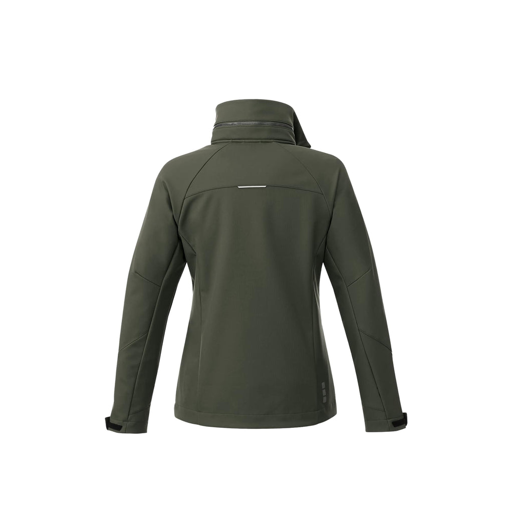 Peyto Waterproof Softshell Jacket with Roll-Away Hood for Women Debossing - Loden - Back Flat 2