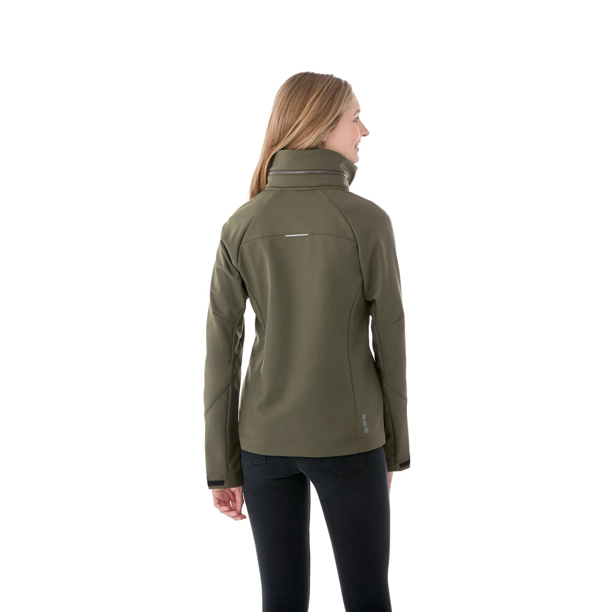 Peyto Waterproof Softshell Jacket with Roll-Away Hood for Women Debossing - Loden - Back Flat