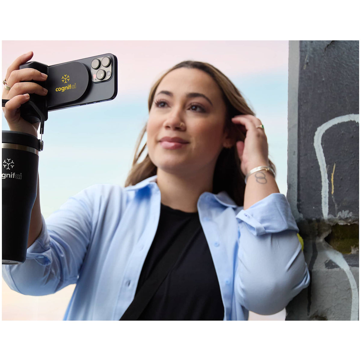 Phone Grip Magnetic Power Bank with Bluetooth Camera Shutter, 5,000 mAh - Black - Front On Model