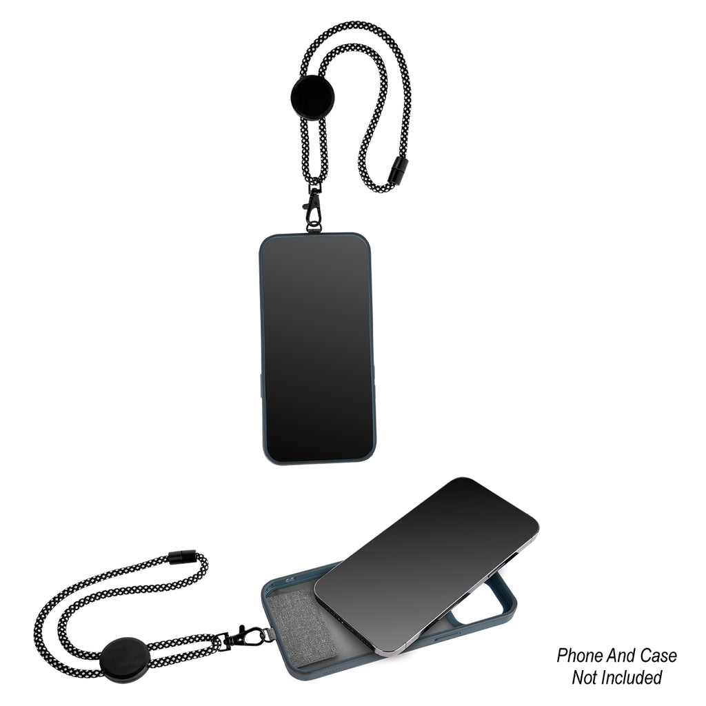 Phone Tether Wristlet in Recycled PET - Black with White - Phone