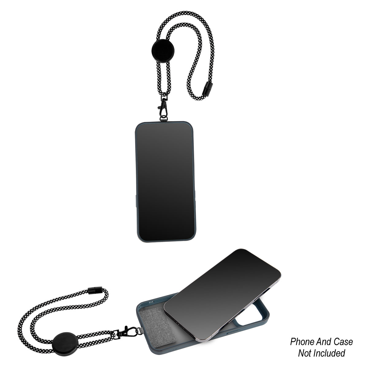 Phone Tether Wristlet in Recycled PET - Black with White - Phone