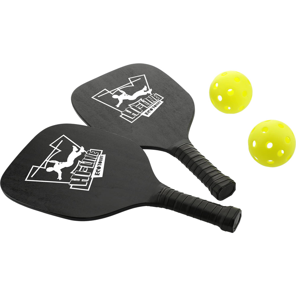 Pickleball Set with 2 Wooden Paddles and Indoor Balls - Black - Left Angle