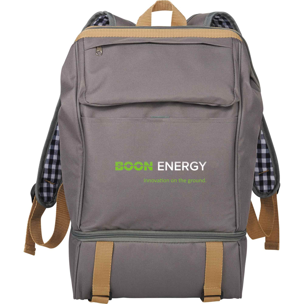 Picnic Backpack for Two with Cooler Compartment Transfer - Gray - Front