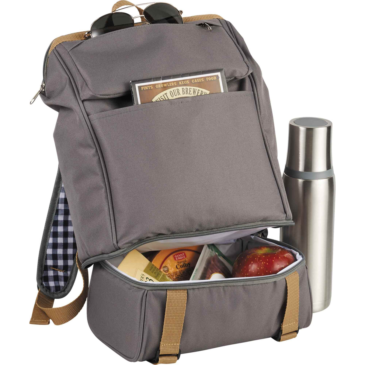 Picnic Backpack for Two with Cooler Compartment Transfer - Gray - Photo 7