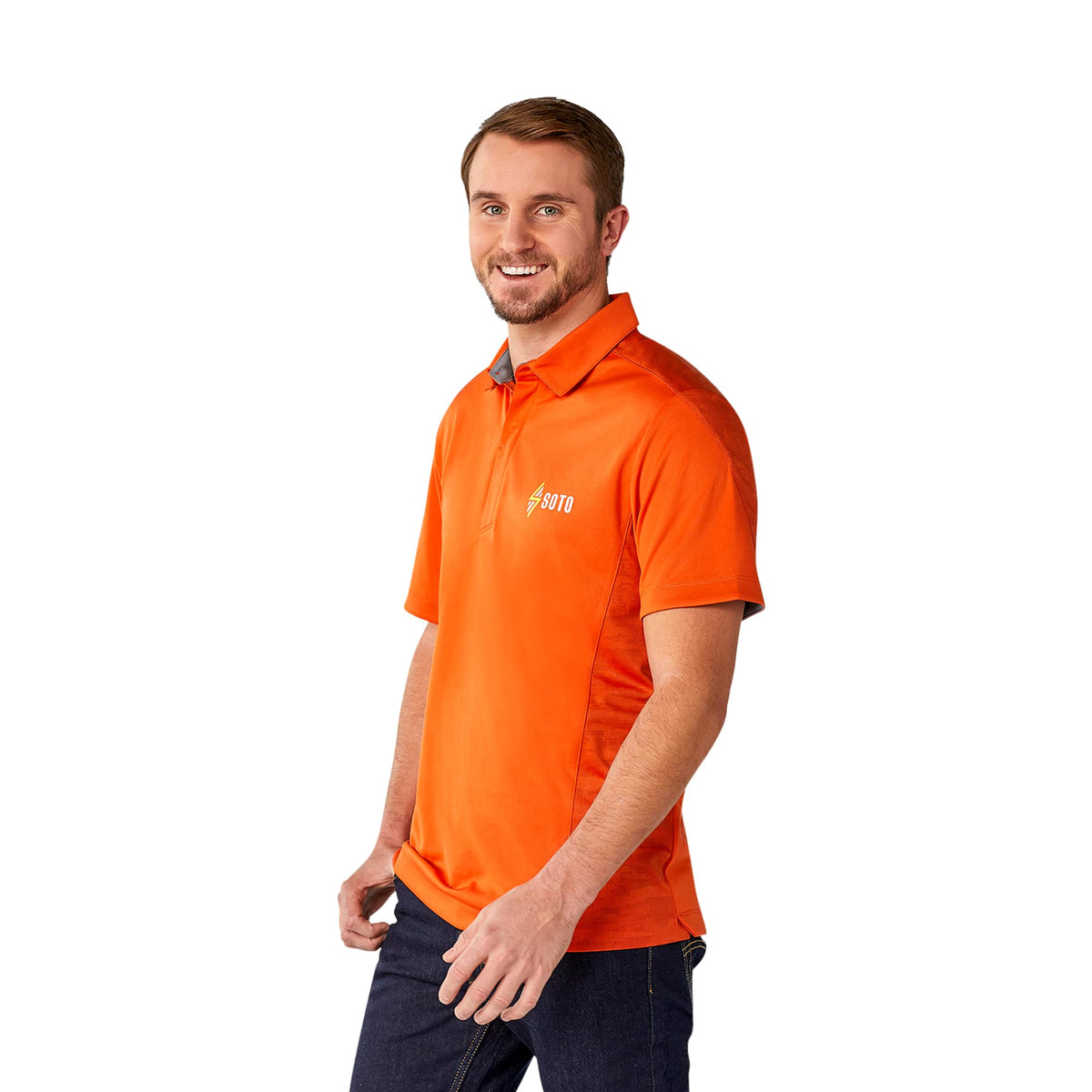 Piedmont Performance Polo with Reflective Accents for Men Debossing - Saffron - Flat