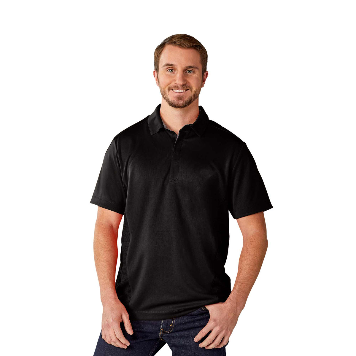Piedmont Performance Polo with Reflective Accents for Men Embroidery - Black - Front