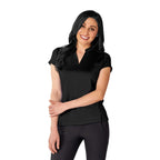 Piedmont Stand Collar Polo for Women Debossing - Black - On Model