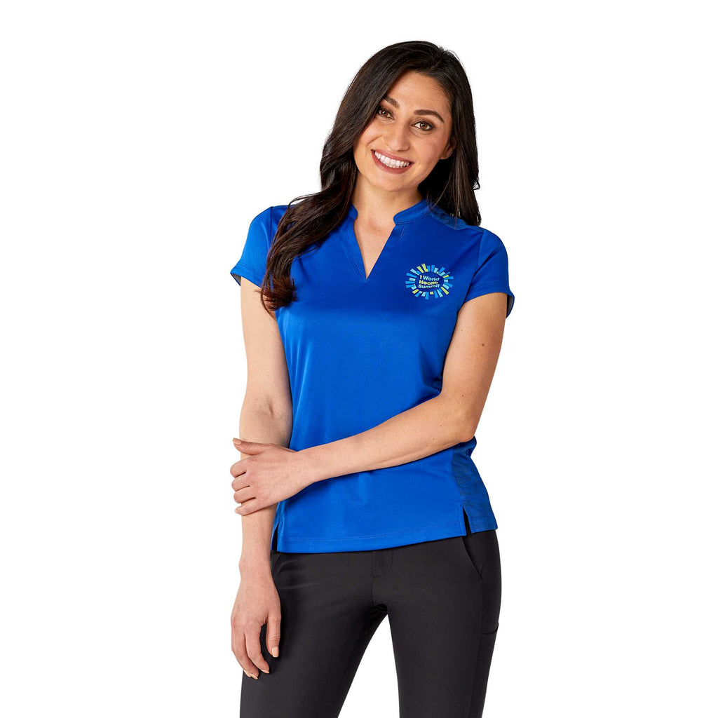 Piedmont Stand Collar Polo for Women Debossing - New Royal - Front Flat
