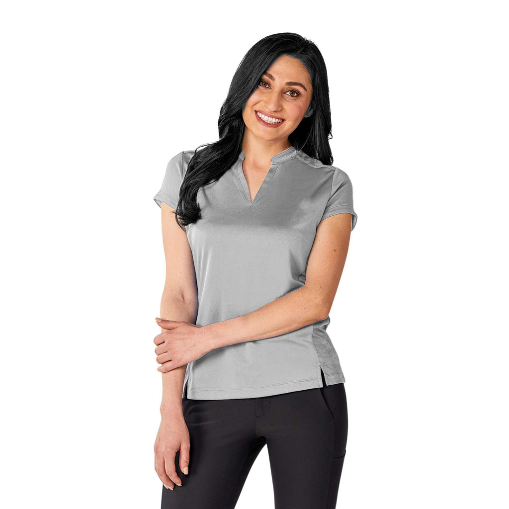 Piedmont Stand Collar Polo for Women Debossing - Silver - On Model