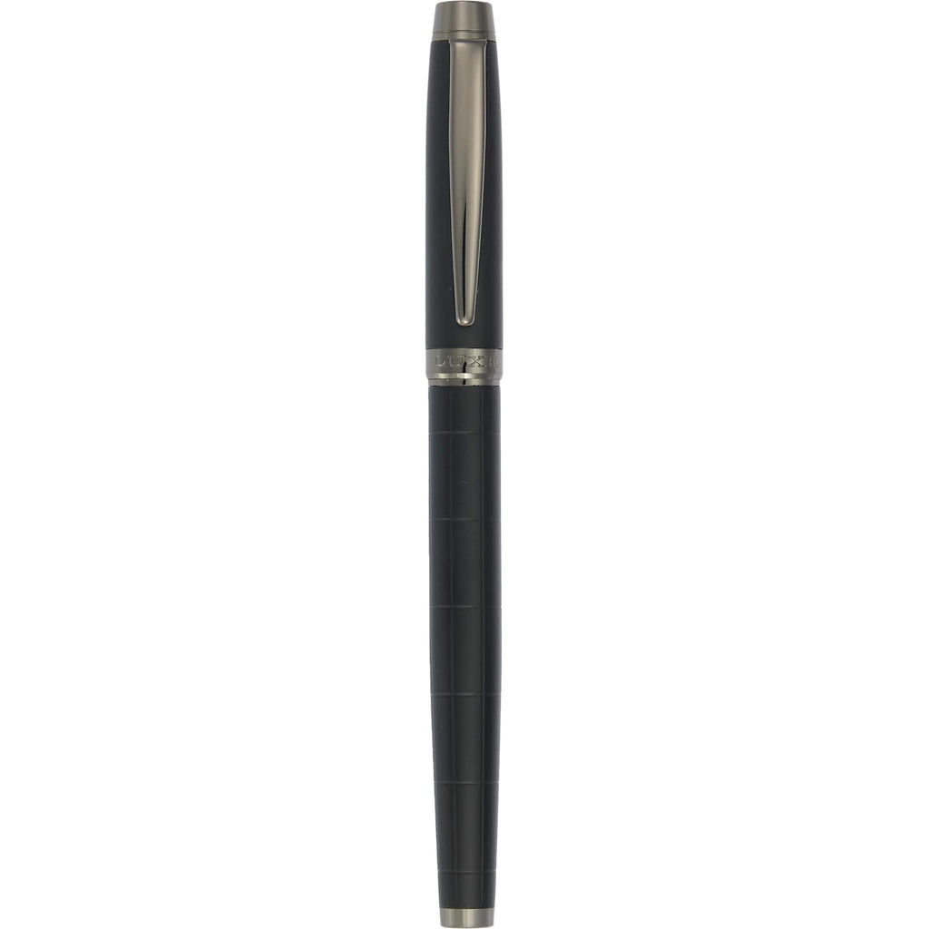 Pillar Rollerball Pen in Recycled Brass with Linear Texture Laser Engraving - Black - Clip 2
