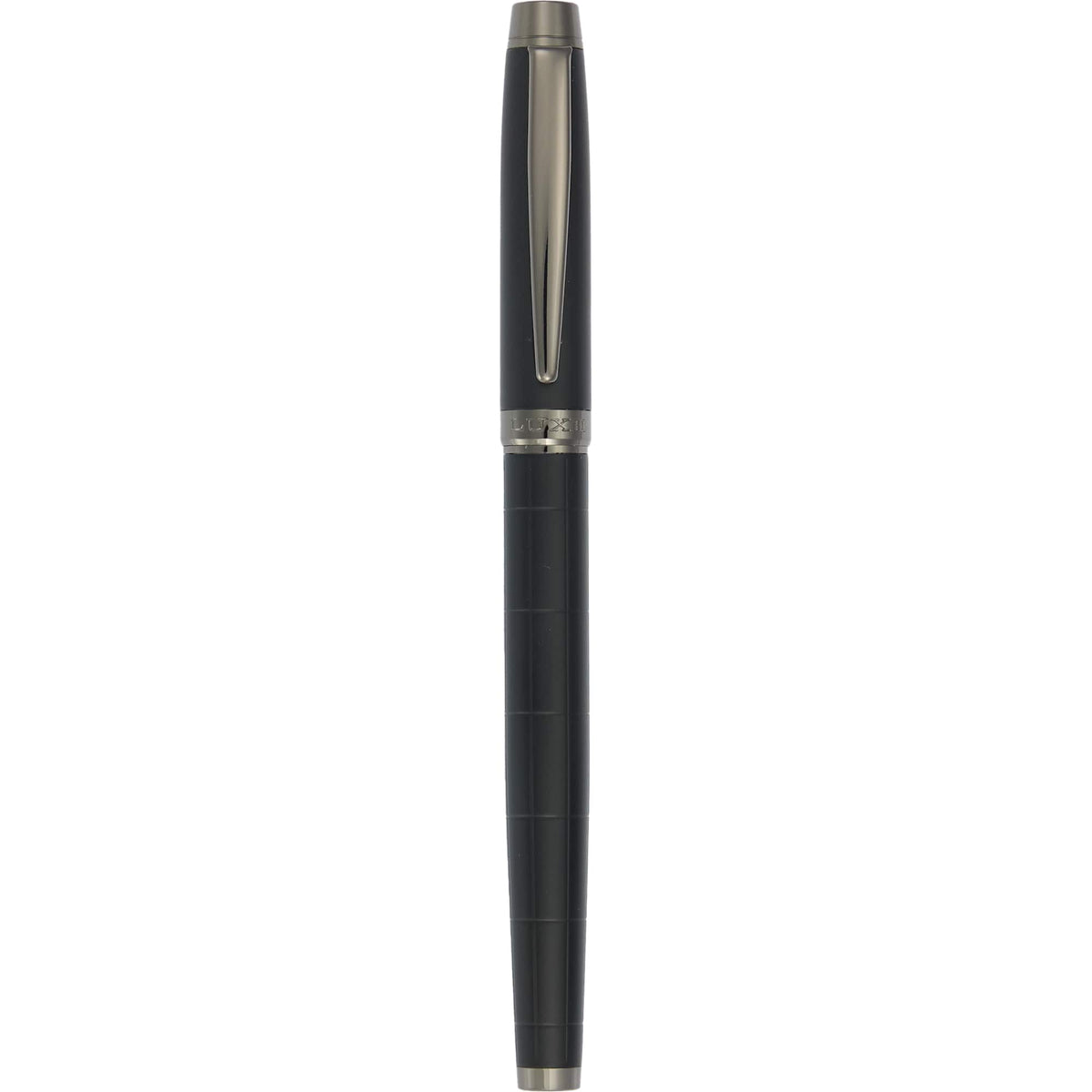 Pillar Rollerball Pen in Recycled Brass with Linear Texture Laser Engraving - Black - Clip 2