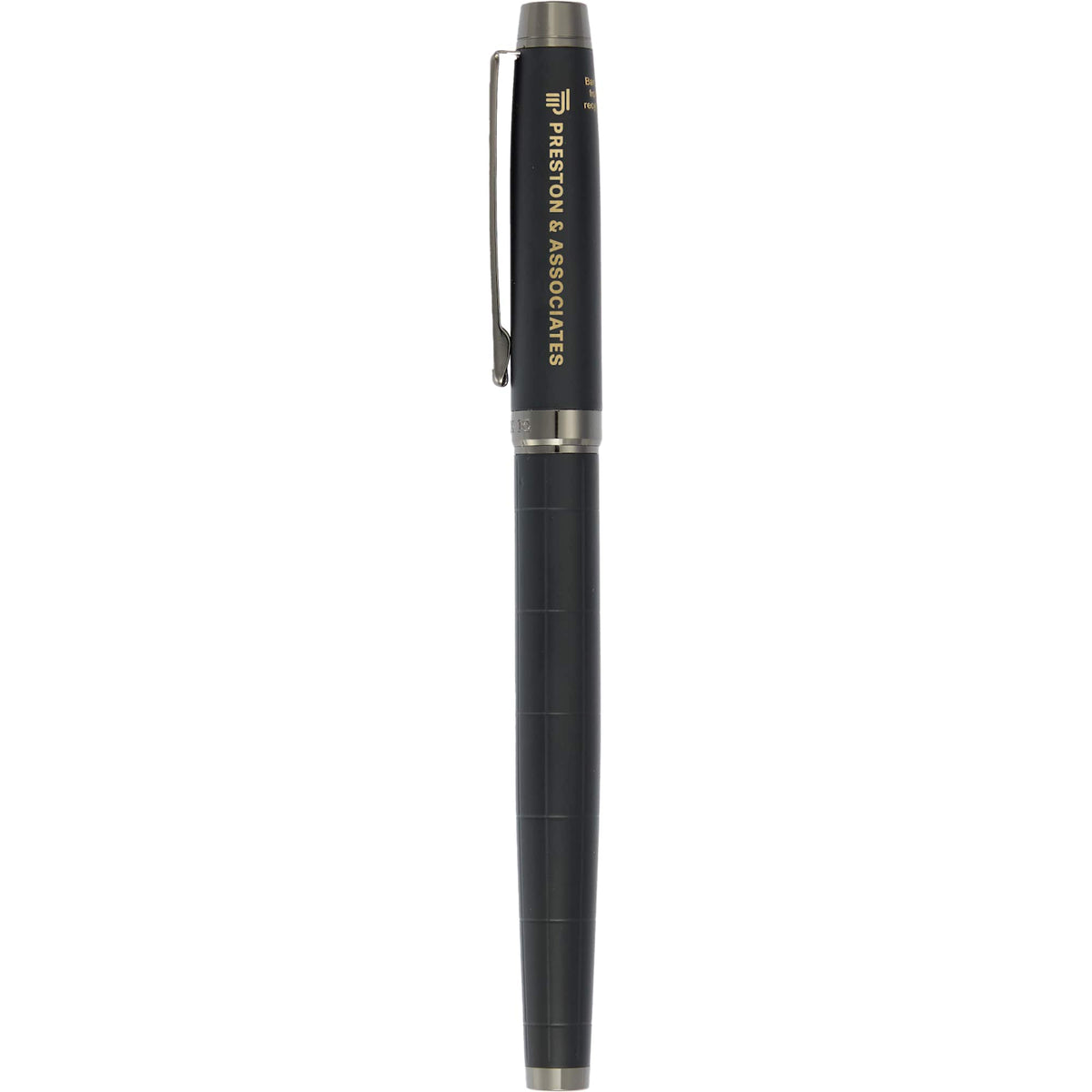 Pillar Rollerball Pen in Recycled Brass with Linear Texture Laser Engraving - Black - Front
