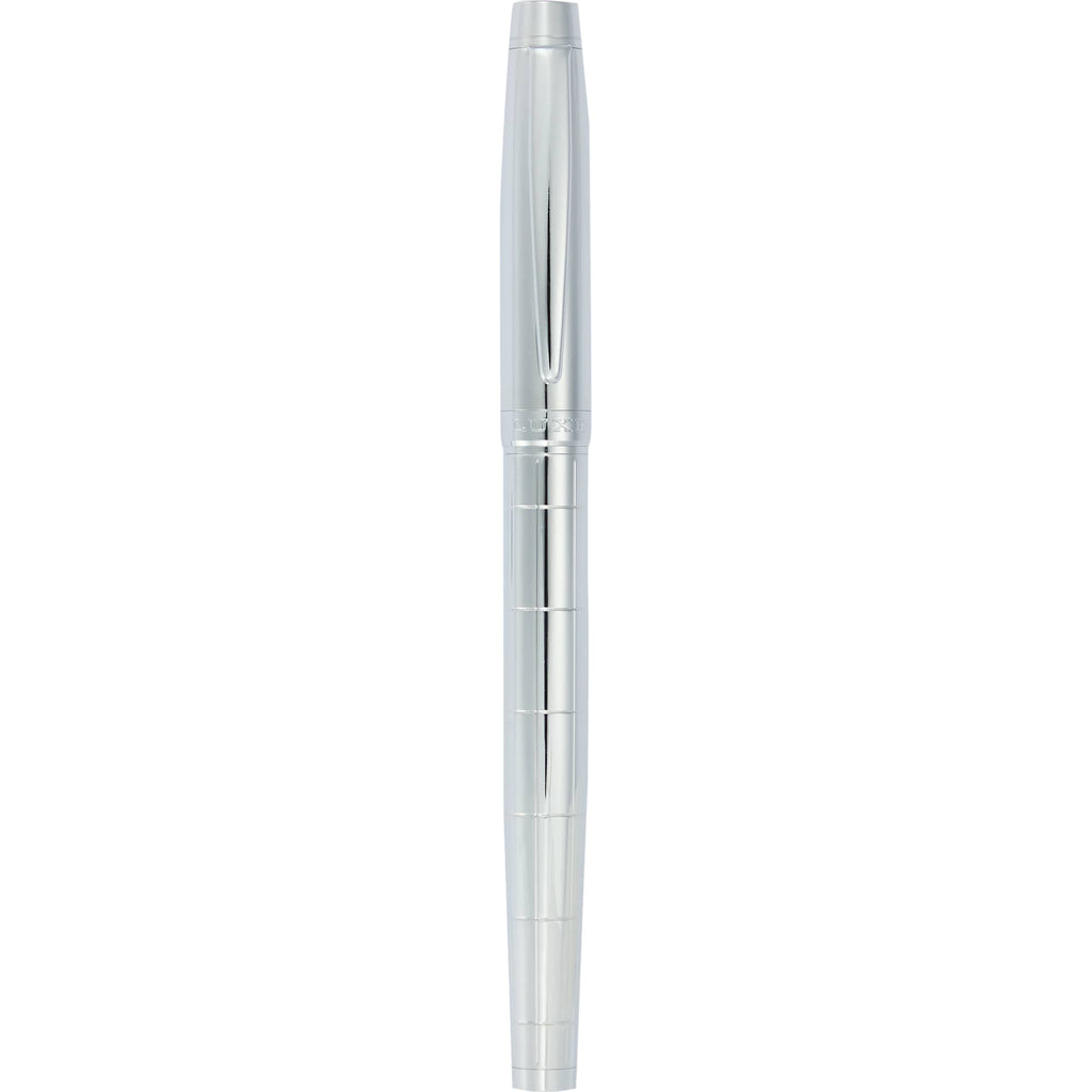 Pillar Rollerball Pen in Recycled Brass with Linear Texture Laser Engraving - Silver - Clip 2