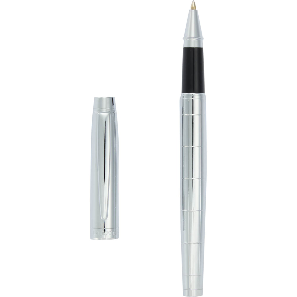Pillar Rollerball Pen in Recycled Brass with Linear Texture Laser Engraving - Silver - Clip