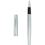 Pillar Rollerball Pen in Recycled Brass with Linear Texture Laser Engraving - Silver - Clip