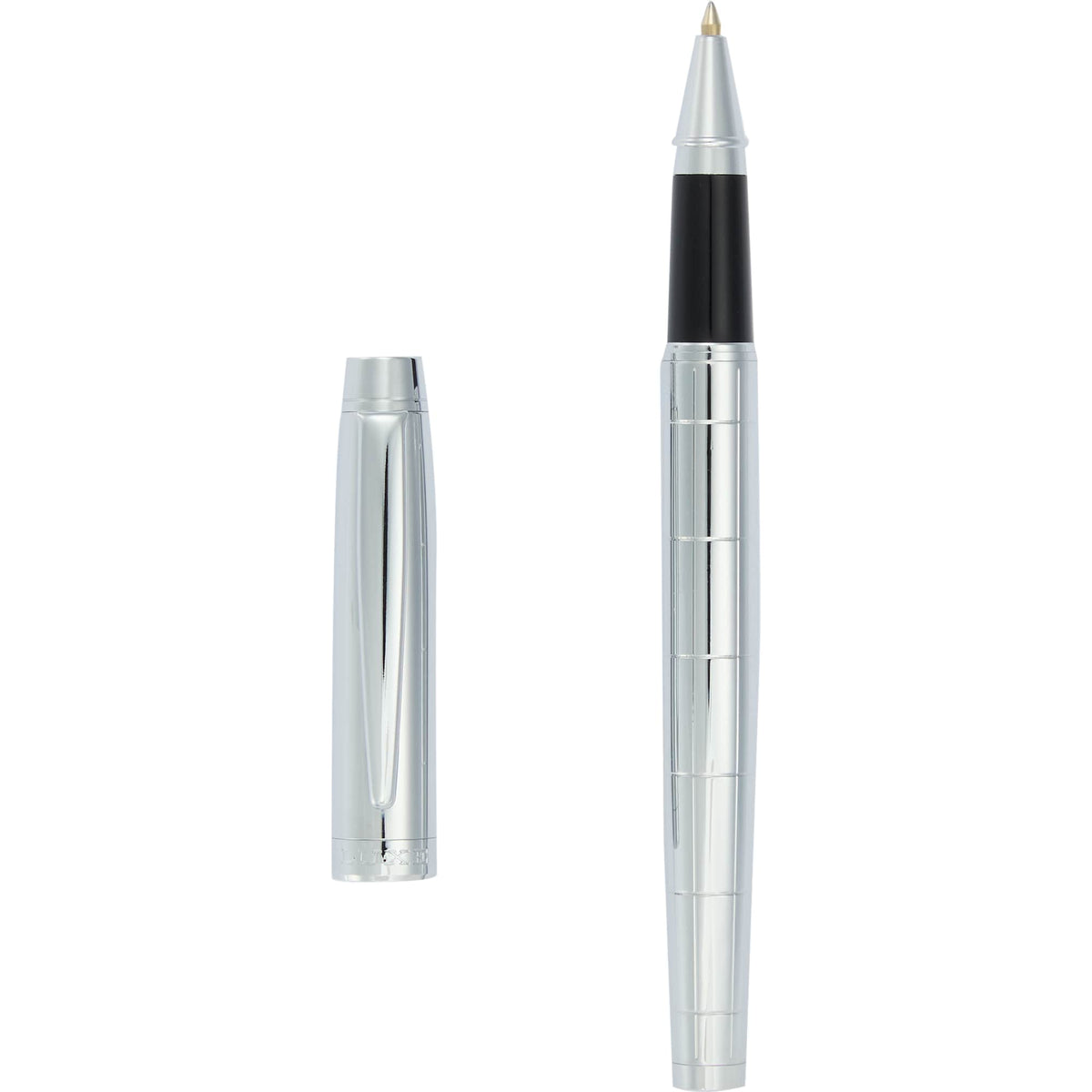 Pillar Rollerball Pen in Recycled Brass with Linear Texture Laser Engraving - Silver - Clip