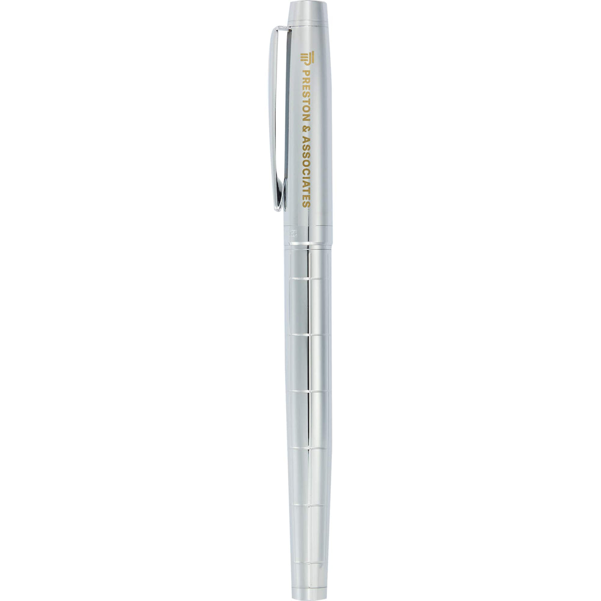 Pillar Rollerball Pen in Recycled Brass with Linear Texture Laser Engraving - Silver - Front