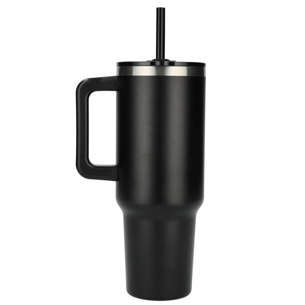 Pinnacle Recycled Travel Tumbler with Straw and Handle, 40 oz - Black - Back 2