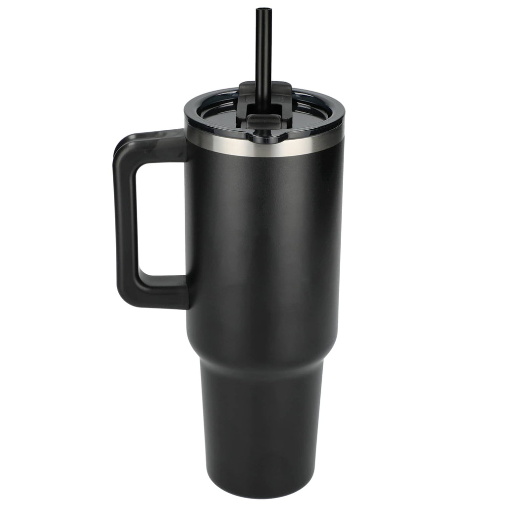 Pinnacle Recycled Travel Tumbler with Straw and Handle, 40 oz - Black - Back