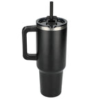 Pinnacle Recycled Travel Tumbler with Straw and Handle, 40 oz - Black - Back
