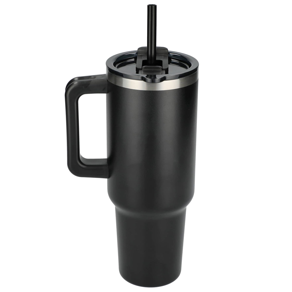 Pinnacle Recycled Travel Tumbler with Straw and Handle, 40 oz - Black - Back