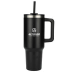 Pinnacle Recycled Travel Tumbler with Straw and Handle, 40 oz - Black - Front 2