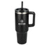 Pinnacle Recycled Travel Tumbler with Straw and Handle, 40 oz - Black - Front