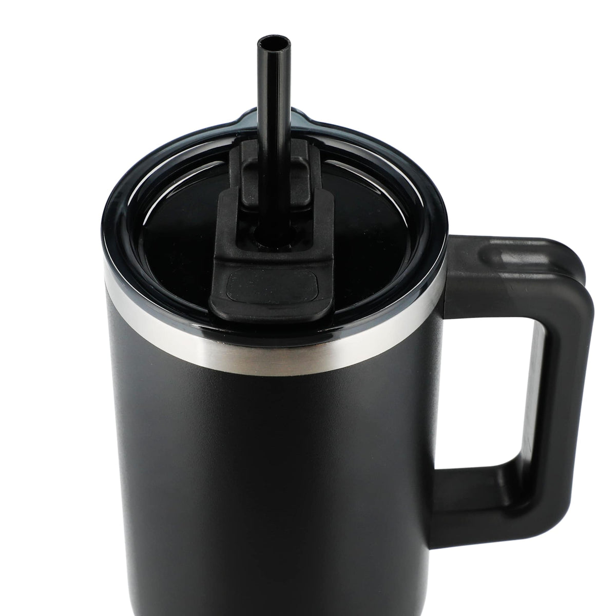 Pinnacle Recycled Travel Tumbler with Straw and Handle, 40 oz - Black - Top 2