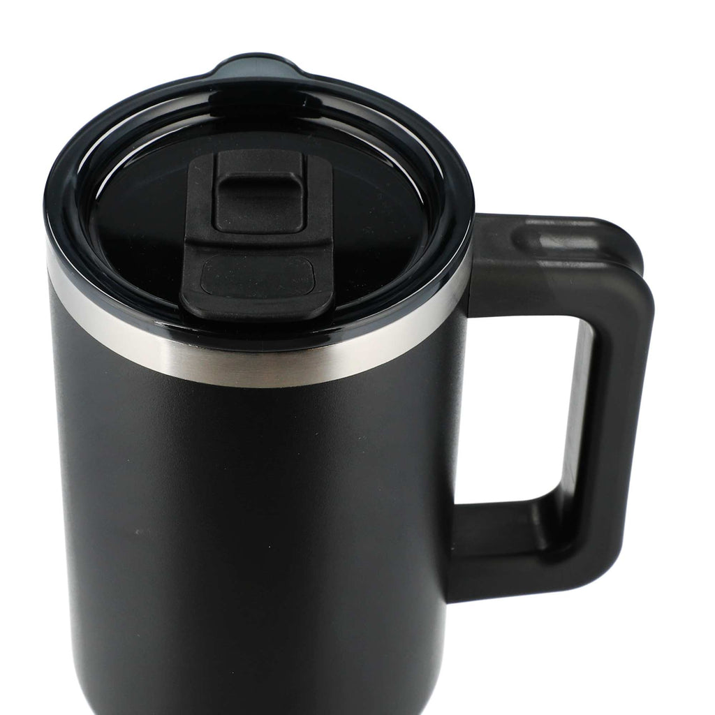 Pinnacle Recycled Travel Tumbler with Straw and Handle, 40 oz - Black - Top