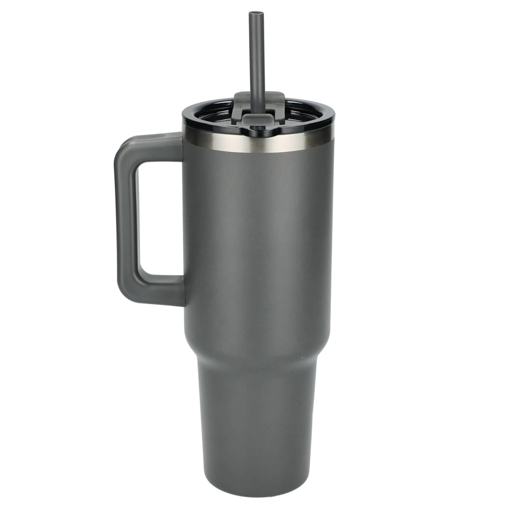 Pinnacle Recycled Travel Tumbler with Straw and Handle, 40 oz - Gray - Back