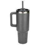 Pinnacle Recycled Travel Tumbler with Straw and Handle, 40 oz - Gray - Back