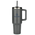 Pinnacle Recycled Travel Tumbler with Straw and Handle, 40 oz - Gray - Front 2